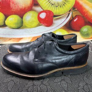Ecco Mens Size 12 US EU 46 Black Leather Plain Toe Oxford Dress Shoes